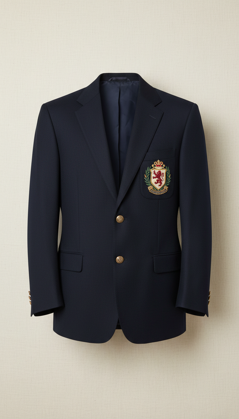 Navy Crest-Embroidered Blazer
